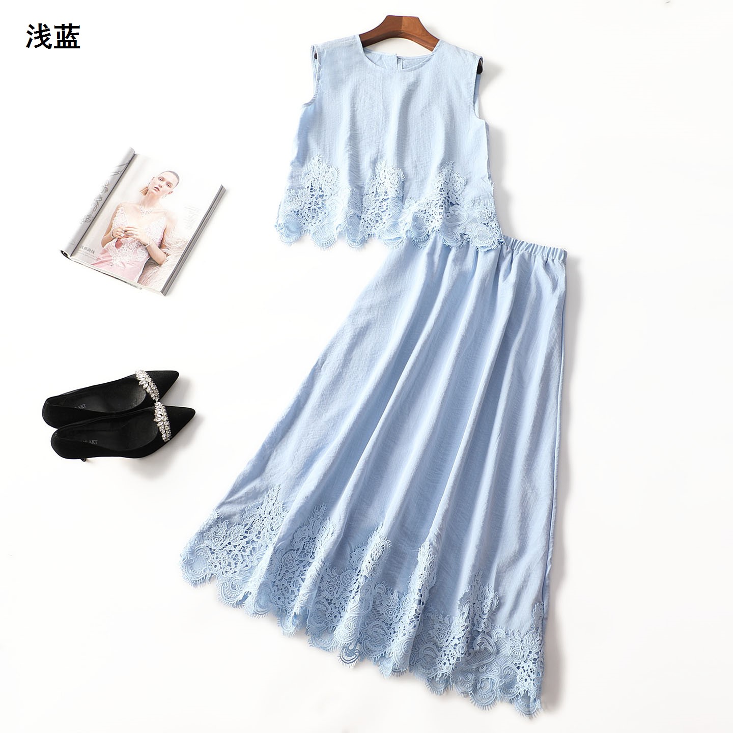 414389 夏上衣半身裙套装 女长款无袖套头.S.M.L.XL