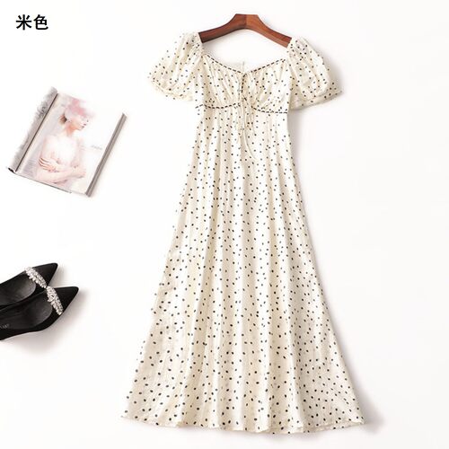 243205 夏连衣裙 女加长款短袖V领.M.L