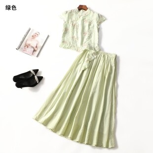 414115 夏上衣半身裙套装 女长款短袖套头.M.L.XL