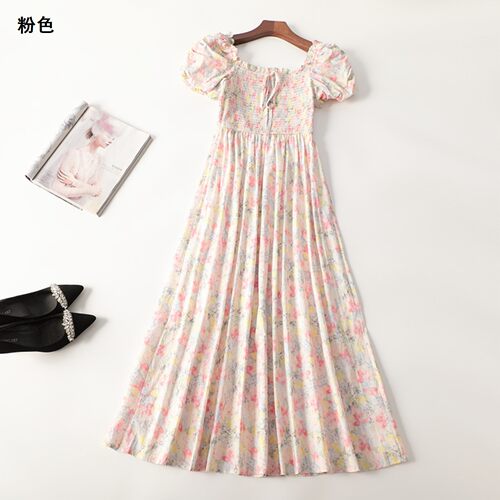 245935 夏连衣裙 女加长款短袖一字领.M.L