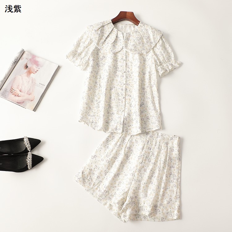 410846高货南油金晖原创设计师品牌高定天丝夏短袖衬衣裤子套装