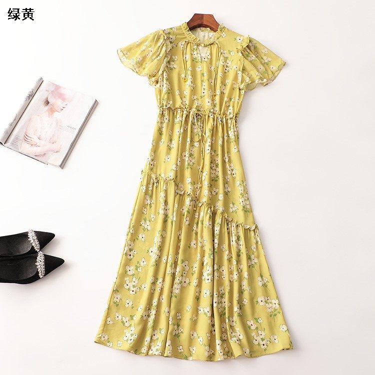 243132 夏加长款V领短袖连衣裙