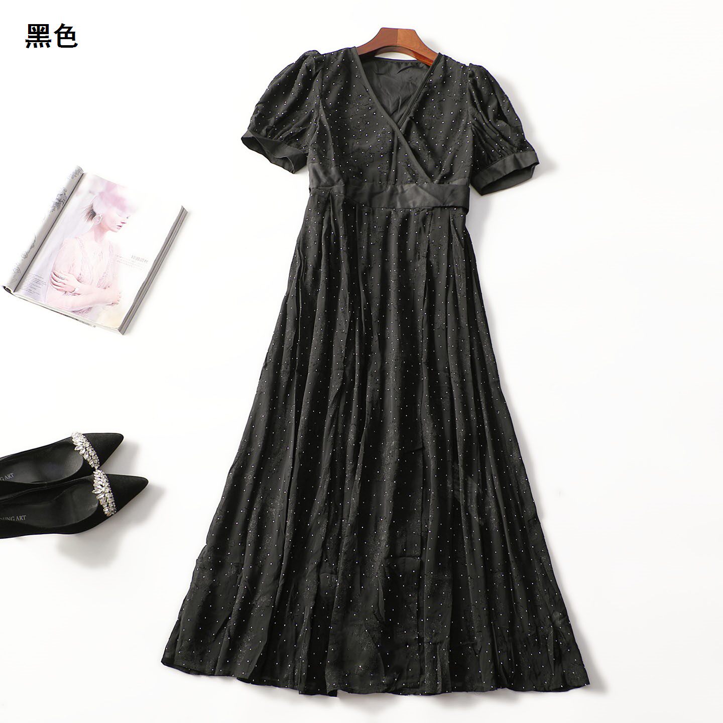 248666 夏连衣裙 女加长款短袖暗扣.M.L.XL.2XL