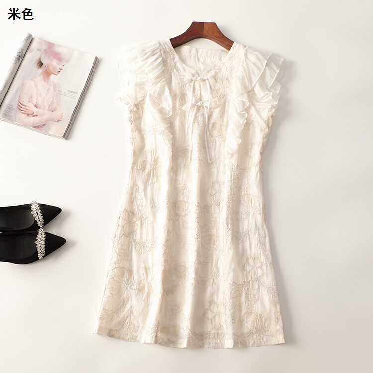 245446 夏天丝连衣裙 女长款短袖V领现货