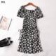 403973 一字领 短袖 夏连衣裙 女印花长款