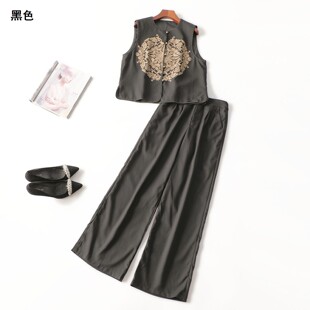 246890 秋马夹裤子套装 女长款无袖单排扣.M.L.XL