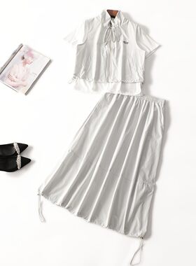 411924 夏马夹半身裙套装 女中长款短袖.M.L.XL