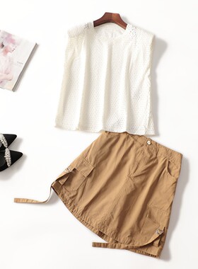 246714 夏短款套头无袖上衣半身裙套装