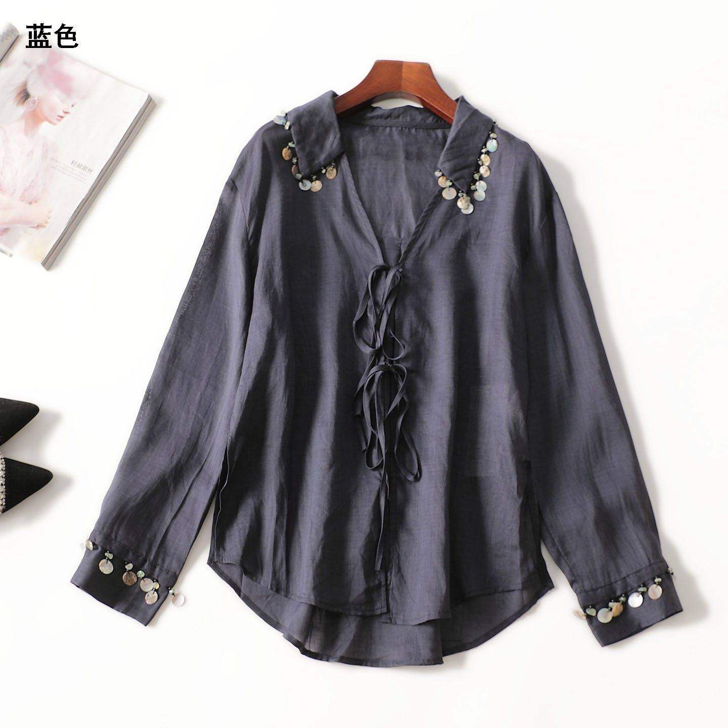 411673 秋天丝麻衬衫 女中长款长袖翻领,女装/女士精品,衬衫,淘宝优惠券,粉丝福利购,淘宝优惠卷