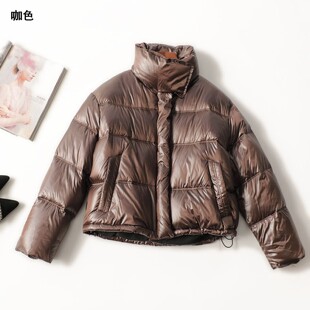 244973强烈推荐高档女装90白鹅绒泡芙免洗冬短款翻领长袖羽绒服