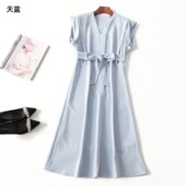 超值精品女装 高档精致新款 气质夏加长款 411700推荐 V领短袖 连衣裙