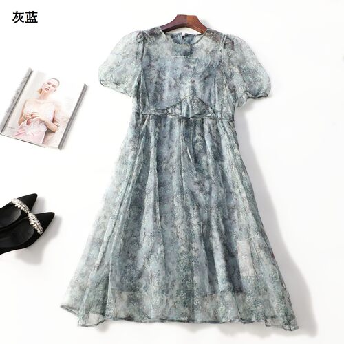 414068 夏连衣裙 女长款短袖套头.S.M