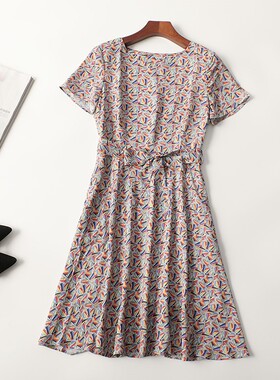 411097南油高端欧洲站高货轻奢女装气质法式夏圆领短袖连衣裙