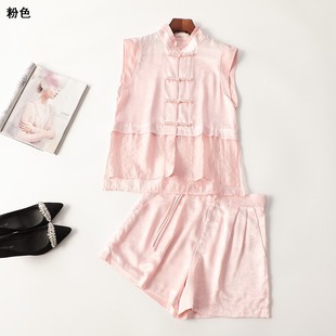 子套装 背心裤 短袖 410989牛货南油原创金晖设计师更高货人丝夏短款
