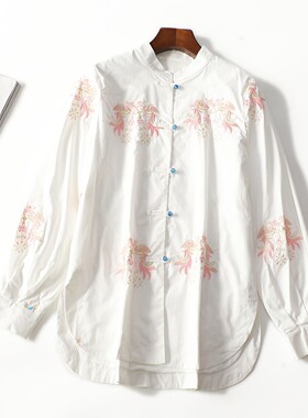 413151 冬中长款单排扣长袖加绒衬衫