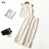 413025 单排扣 无袖 秋马夹半身裙套装 女长款