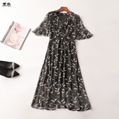 242622 V领现货 五分袖 夏连衣裙 深圳女加长款