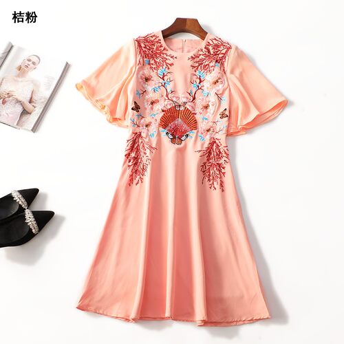 414297 夏连衣裙 深圳女长款五分袖套头.S.M.L.XL.2XL