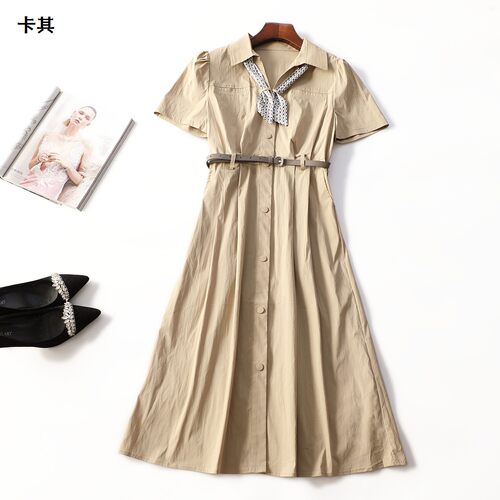 414245 夏连衣裙 女加长款短袖暗扣.M.L
