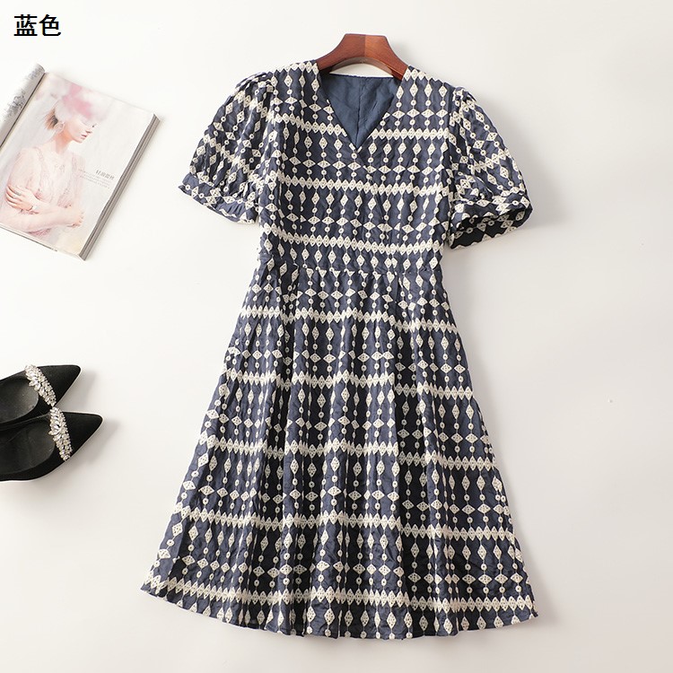 245689 夏连衣裙 深圳女长款短袖V领