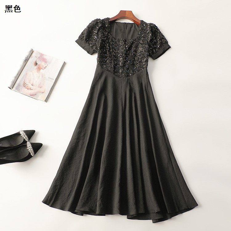 245460 夏连衣裙 女加长款短袖V领现货.S