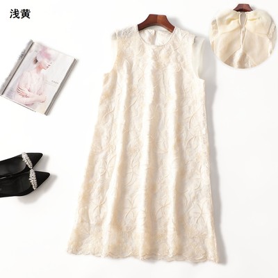 411888 夏尼龙连衣裙 深圳女长款短袖圆领现货