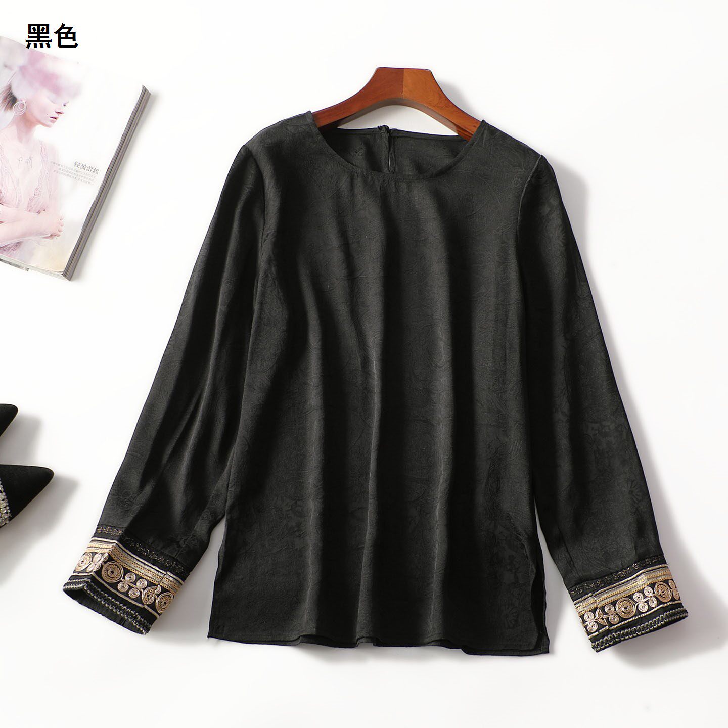 413804 春上衣 女中长款长袖套头.M.L.XL