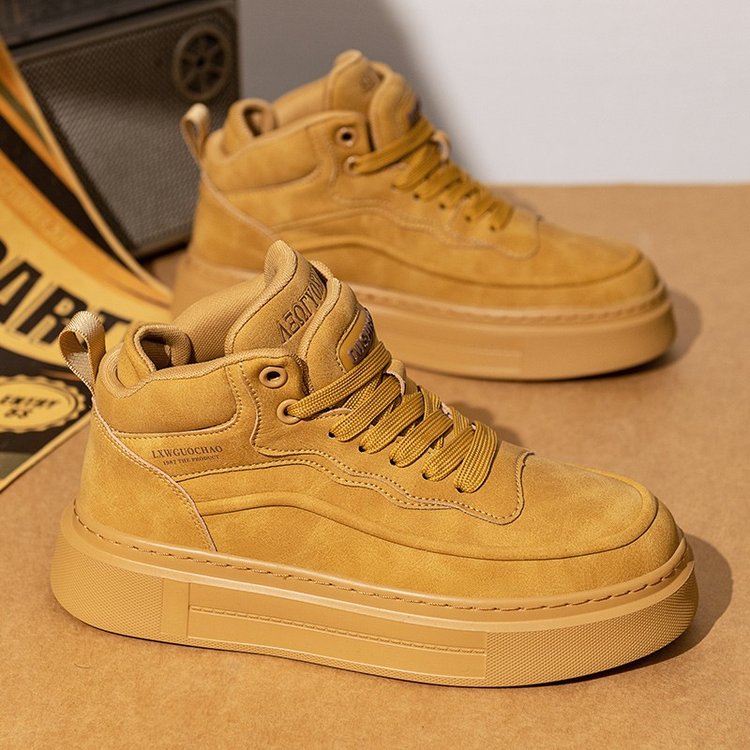 2025秋季新款米棕圆头橡胶2024年冬季网纱春秋土黄板鞋系