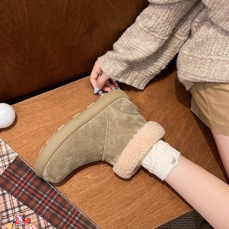 2025冬季新款套筒2025年冬季雪地靴棉橡胶牛反绒磨砂皮冬