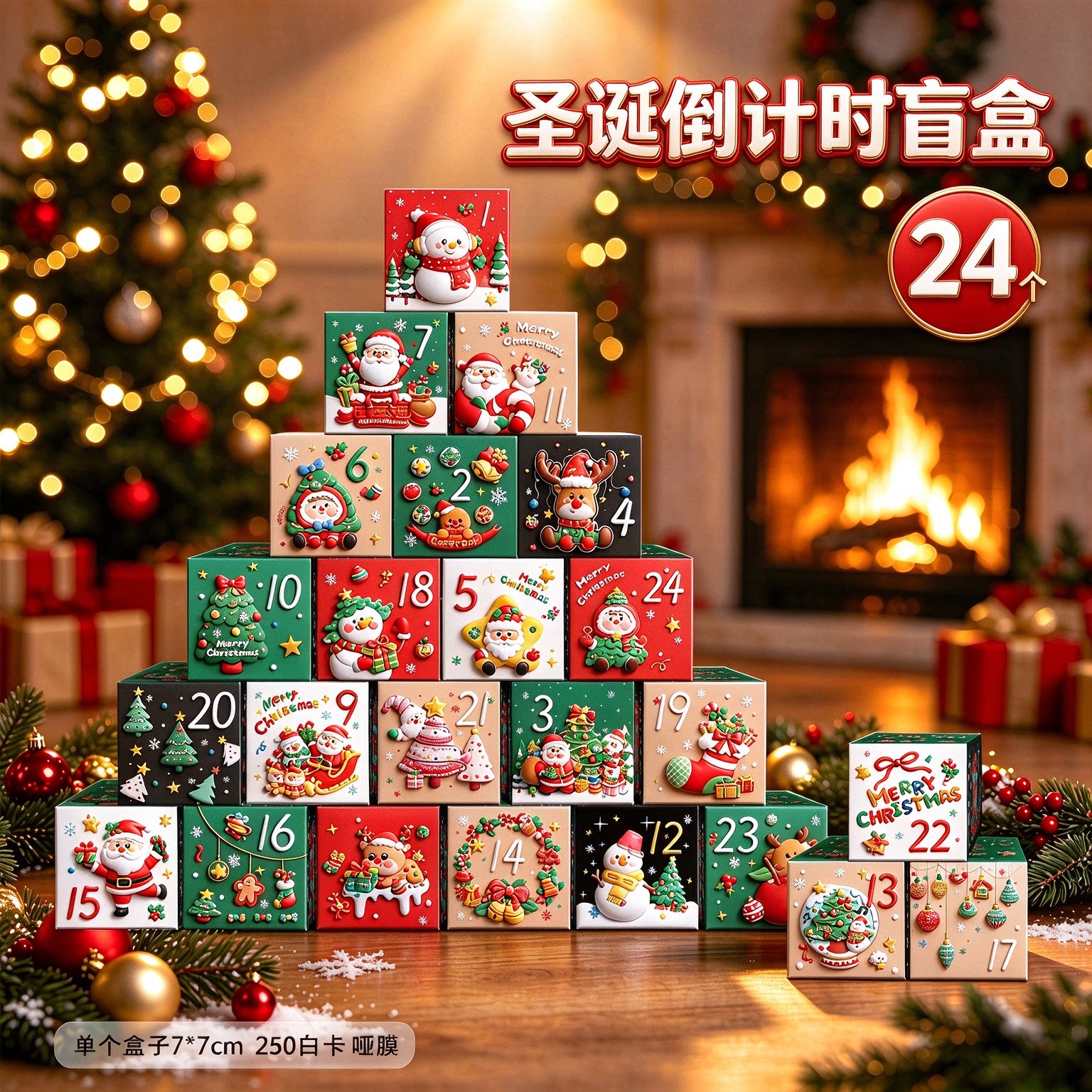 圣诞节装饰品倒计时盲盒桌面摆件24个数字日历礼盒节日儿童礼物