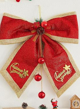 圣诞节装饰品大号红色圣诞蝴蝶结铃铛挂件橱窗玻璃门挂场景布置