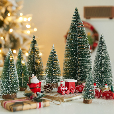 白雪松迷你圣诞树松针植绒圣诞小树圣诞节装饰品桌面摆件场景布置