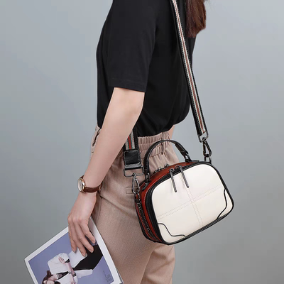 2024新款通勤真皮包半圆包百搭时尚拼色复古单肩斜挎包牛皮女小包