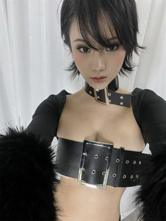 AMAMAY是辣妹 皮PU调节项圈臂圈腰带抹胸