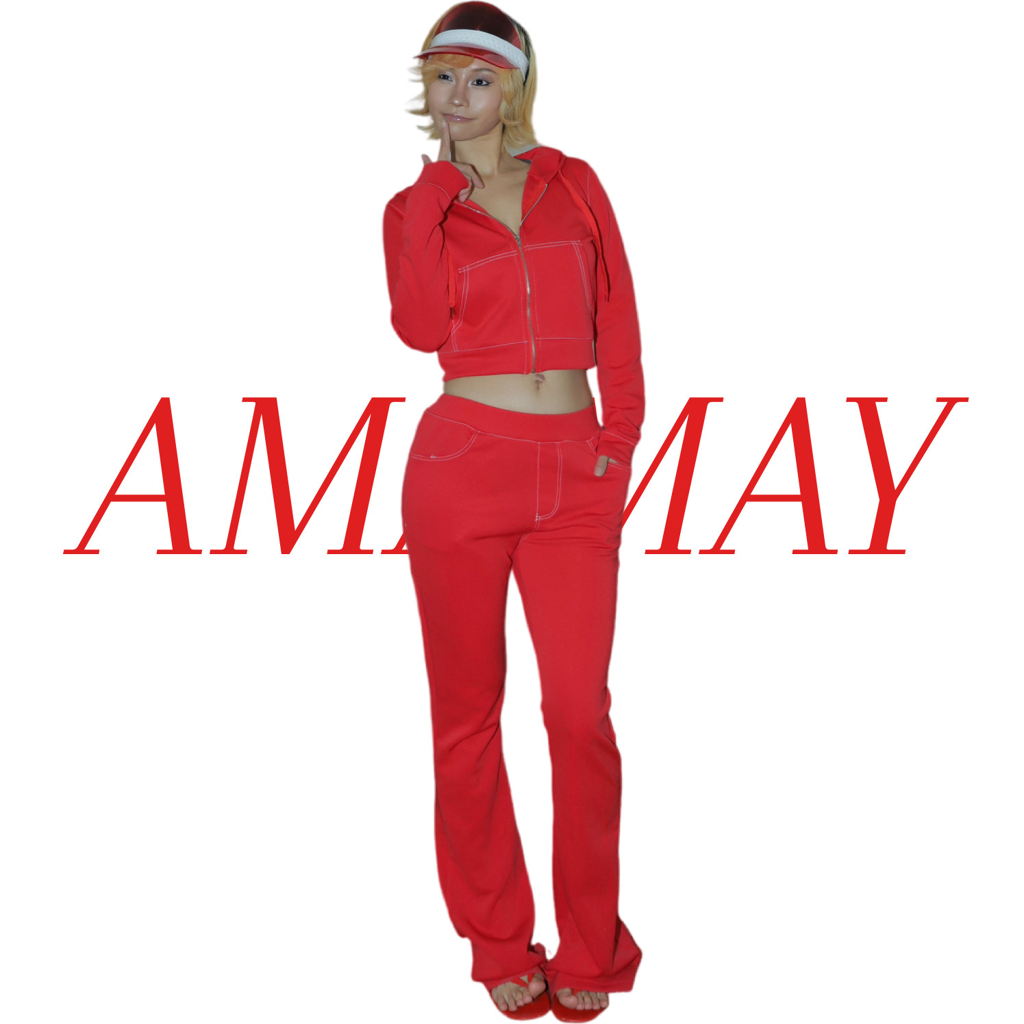 AMAMAY是辣妹 大红连帽修身休闲运动长裤套装女,女装/女士精品,时尚套装,淘宝优惠券,粉丝福利购,淘宝优惠卷