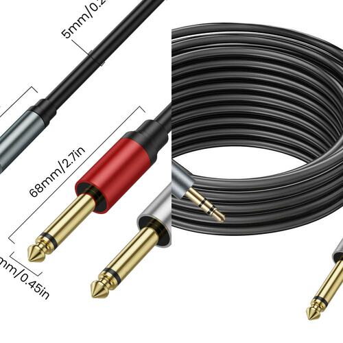 立体声3.5mm TRS转双6.35mm 1/4 TS单声道音频线适用于iPhone、PC