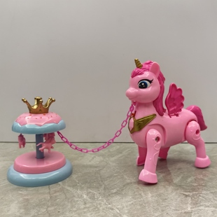 儿童玩具电动旋转木马乐园音乐绕桩小马行走独角兽会跑动走路