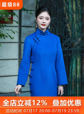 复古桑蚕丝真丝毛呢旗袍复古
