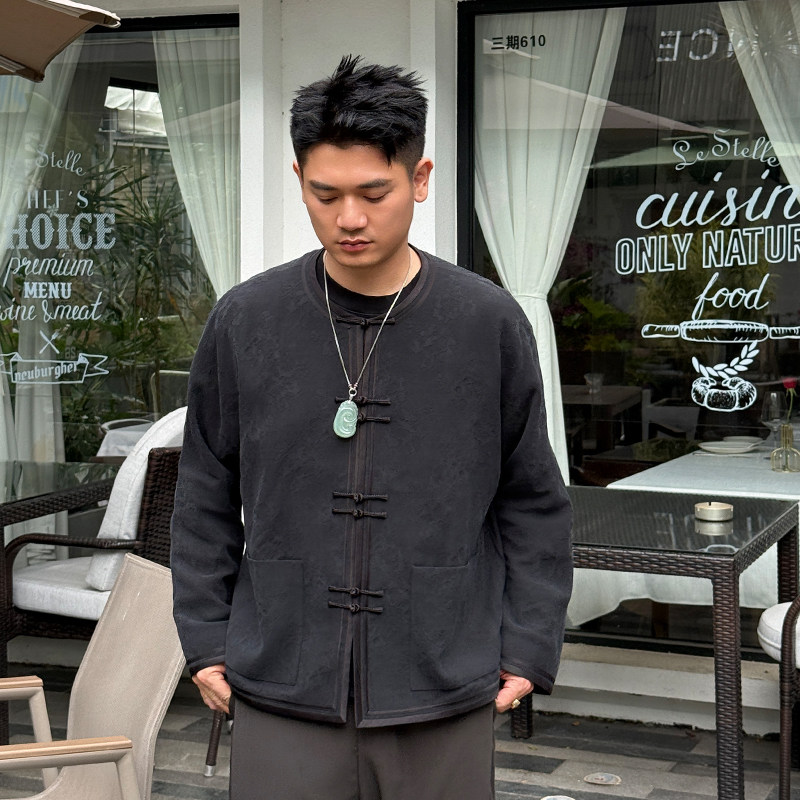 雾花三重门香云纱高端男装外套绢纺香云纱桑蚕丝非遗唐装盘扣春秋