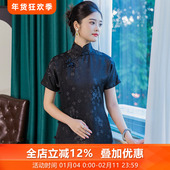 三重门夏季 2025新款 正绢复古真丝长款 月落繁星 旗袍女装 气质优雅