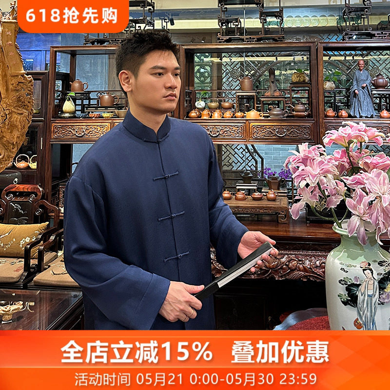蓝绘三重门2026年新款男真丝花罗外套唐装夹克新中式盘扣国风国潮