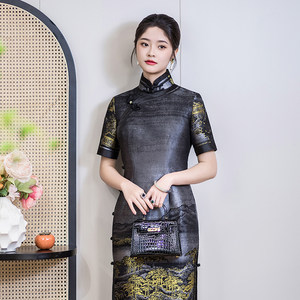 锦绣金林三重门2025年新款定位花40姆米织金宋锦高级旗袍大气女士