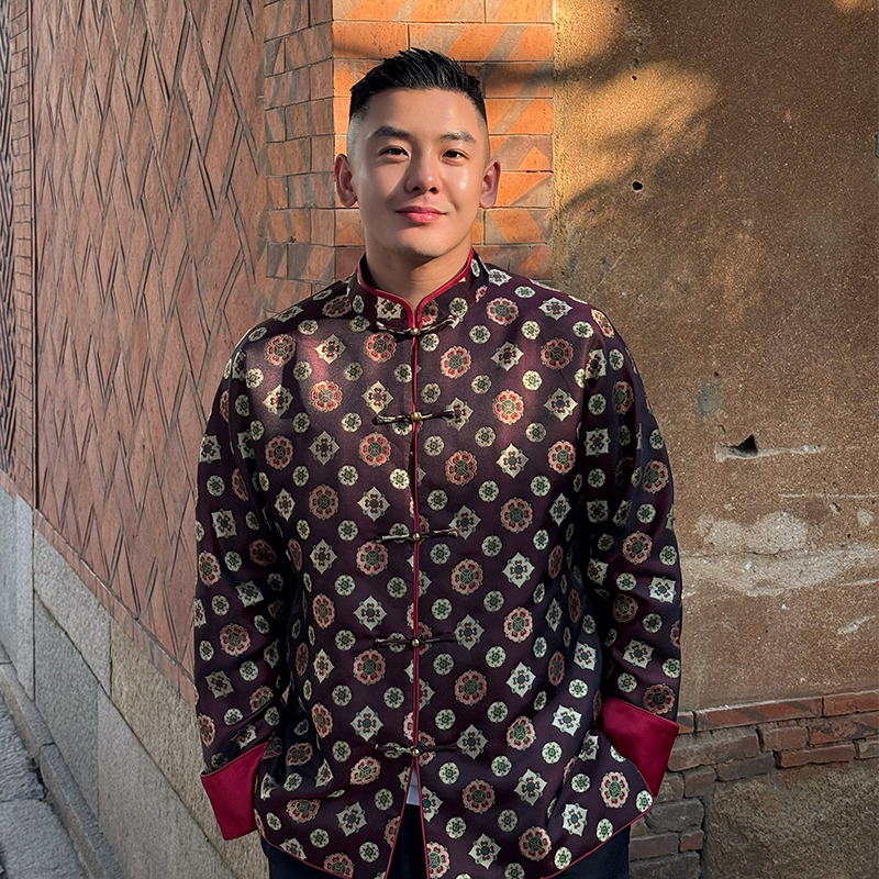 如意连连三重门正宗非遗织金宋锦真丝唐装外套高端男盘扣爸爸上衣
