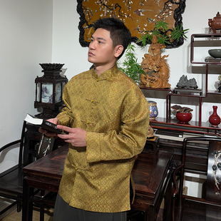定胜金三重门非遗（织金宋锦）桑蚕丝新中式中山装唐装外套高级男