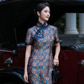 金色琉璃三重门非遗宋锦40姆米桑蚕丝全真襻修身 旗袍手工一字扣女