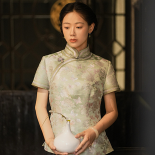 青瓷语三重门夏季(非遗宋锦织金)唐装中国风上衣精致盘扣女高端