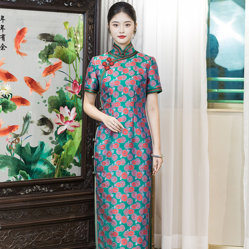 芳华绝代*三重门42姆米真丝宋锦妈妈知识分子旗袍复古高端绝美女