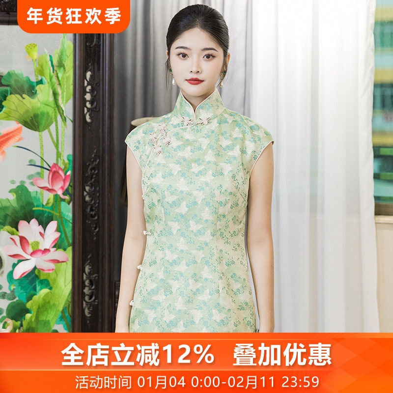 蝴蝶梦境*三重门2025新款夏季复古真丝织金宋锦高级经典长款女装,女装/女士精品,旗袍,淘宝优惠券,粉丝福利购,淘宝优惠卷