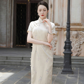 旗袍宴会优雅高端2026 真丝高级苏绣长款 白玲珑 三重门30姆米夏季
