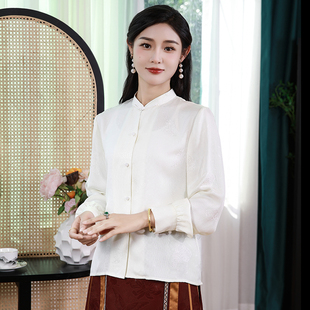 岚烟白三重门2025年新款 夏桑蚕丝花罗复古衬衫 外套上衣女休闲中式